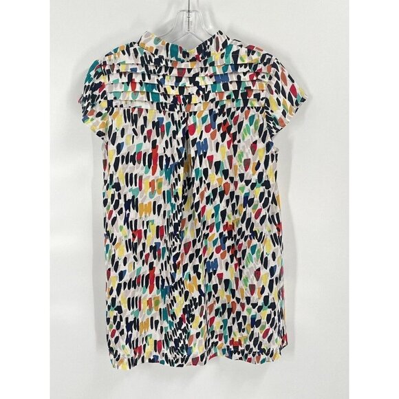 Blue Illusion Button Down Tunic Top Colorful Linen Sz Small Short Sleeve - Picture 7 of 7